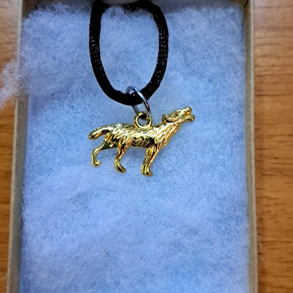Gold Howling Wolf Necklace